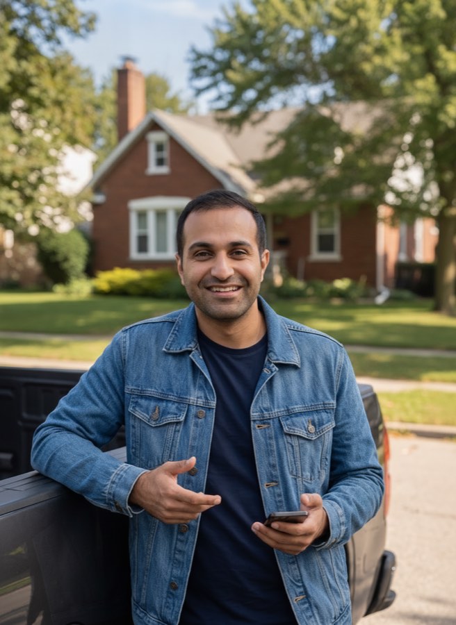 Ahmed Rehman of Jobsite Marketing, outside a job in Burlington, Ontario